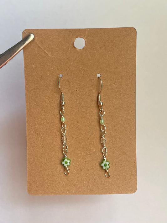 Green/silver floral dangles