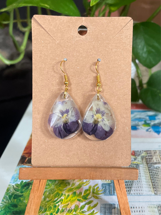 Purple pansy resin dangles